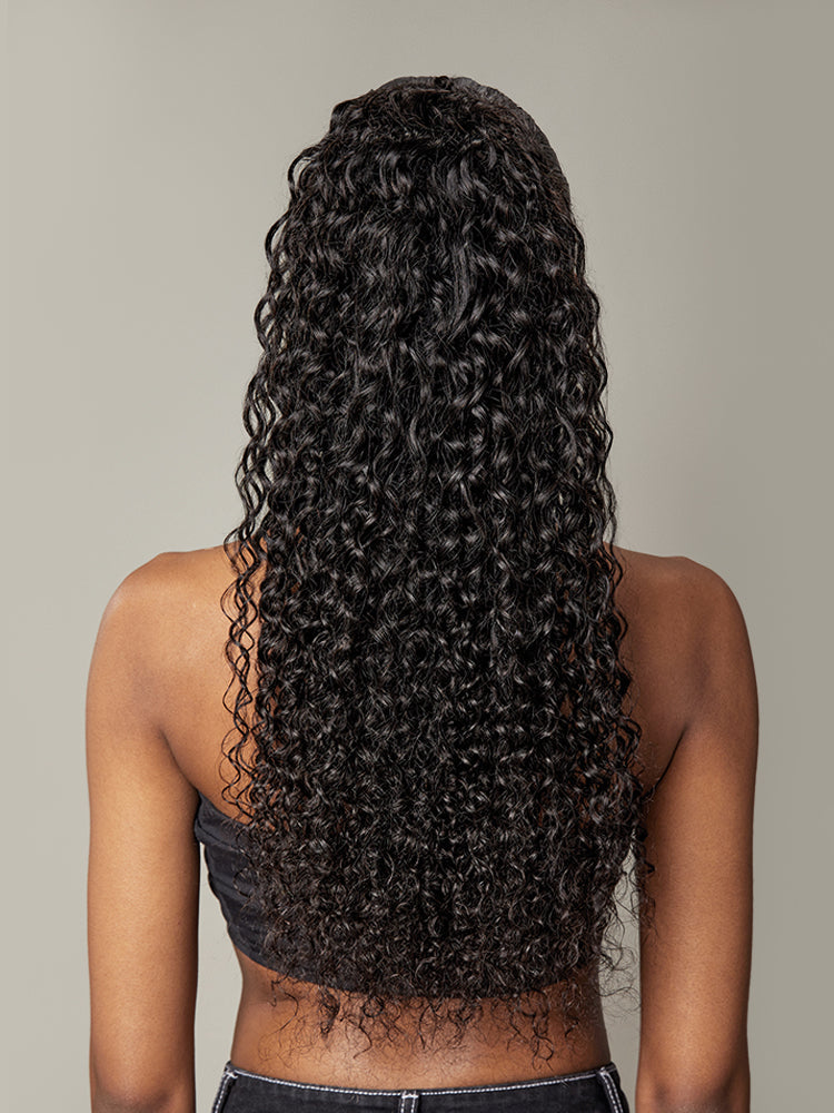 Élorvane Full Natural Water Wave Drawstring Ponytail Human Hair Extensions