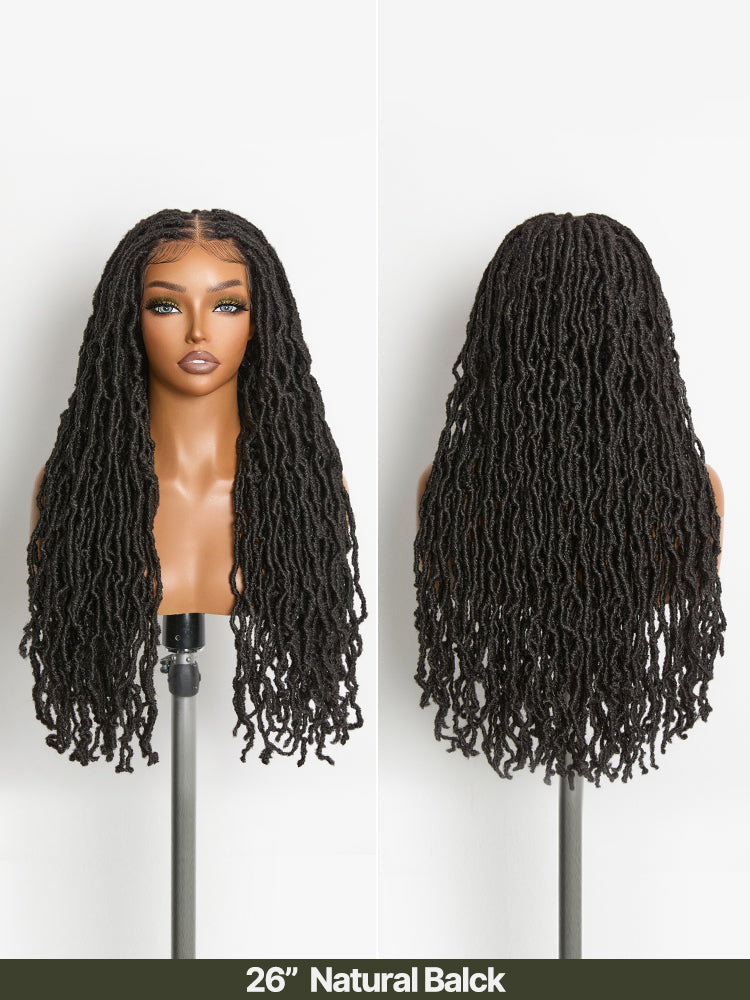 Élorvane Fiber Faux Locs Braided Wig 13x5 Frontal Lace Wig with Baby Hair Natural Black