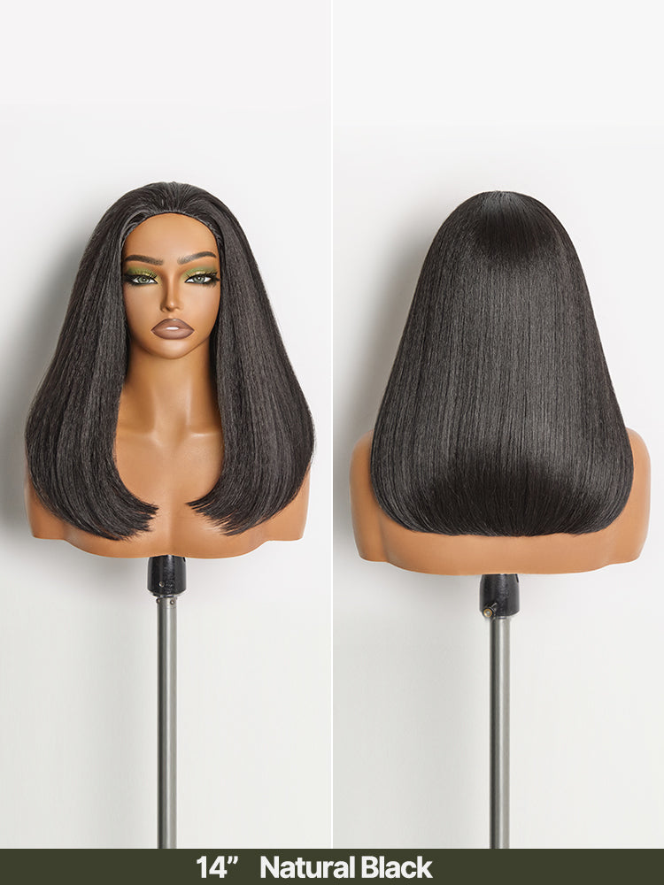 Élorvane Synthetic Fiber + Human Hair Yaki Straight Bob 3-in-1 Drawstring Half Wig Glueless