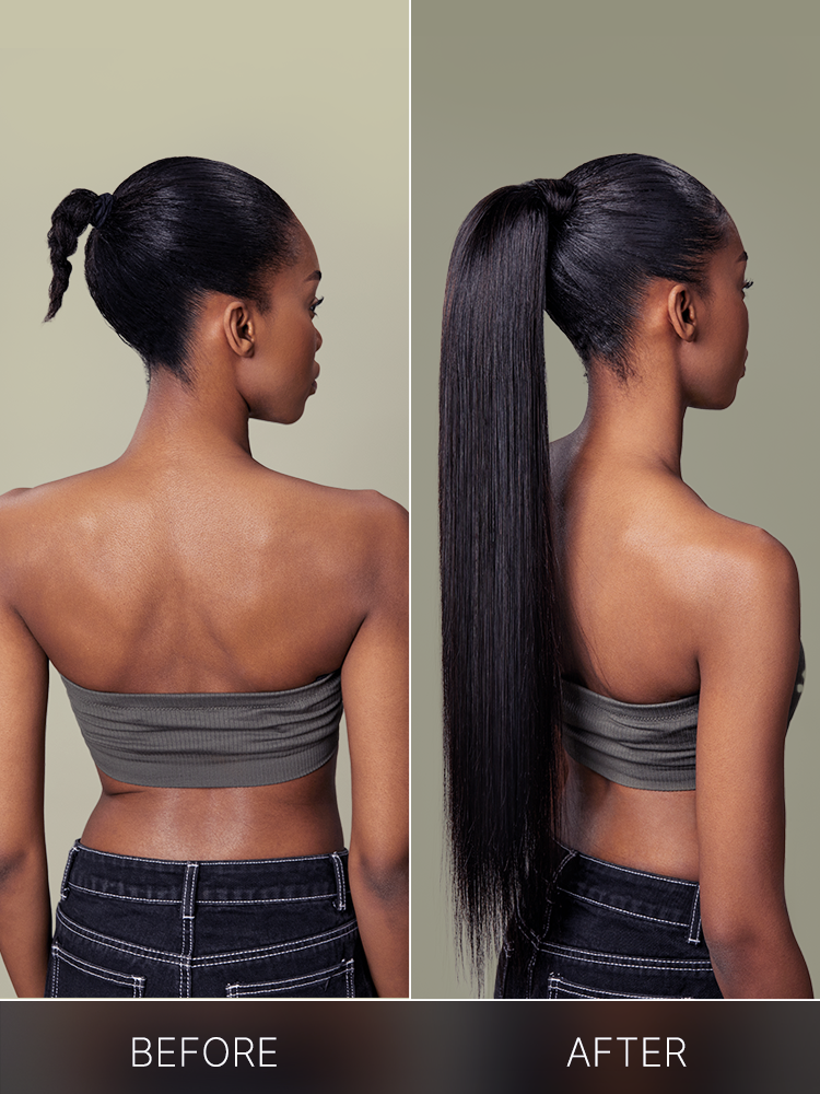 Élorvane Natural Black Seamless Straight Wrap Around Ponytail Human Hair - Destiny