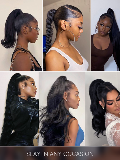 Élorvane Natural Black Seamless Straight Wrap Around Ponytail Human Hair - Destiny