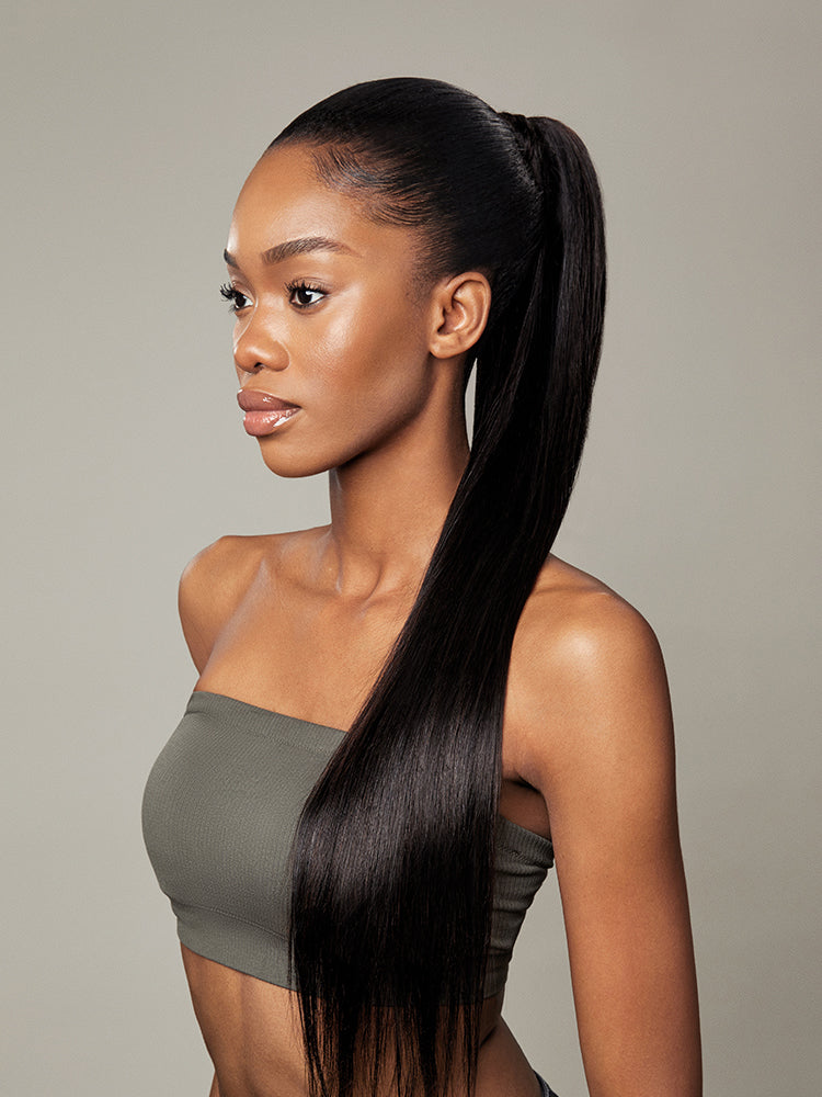 Élorvane Natural Black Seamless Straight Wrap Around Ponytail Human Hair - Destiny