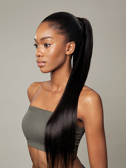Élorvane Natural Black Seamless Straight Wrap Around Ponytail Human Hair - Destiny