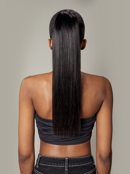 Élorvane Natural Black Seamless Straight Wrap Around Ponytail Human Hair - Destiny