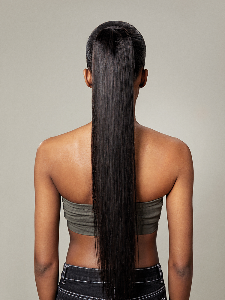 Élorvane Natural Black Seamless Straight Wrap Around Ponytail Human Hair - Destiny