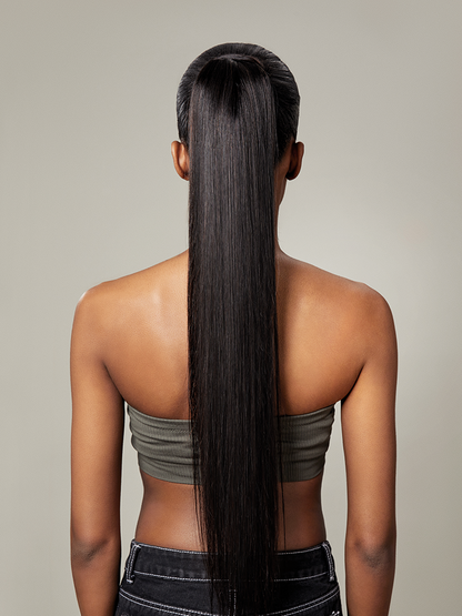 Élorvane Natural Black Seamless Straight Wrap Around Ponytail Human Hair - Destiny