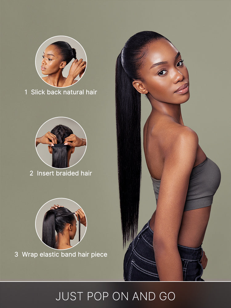 Élorvane 100% Human Hair High-Density 10-Sec Ponytail Hairstyle Drawstring Ponytail Hair Extensions Ponytail