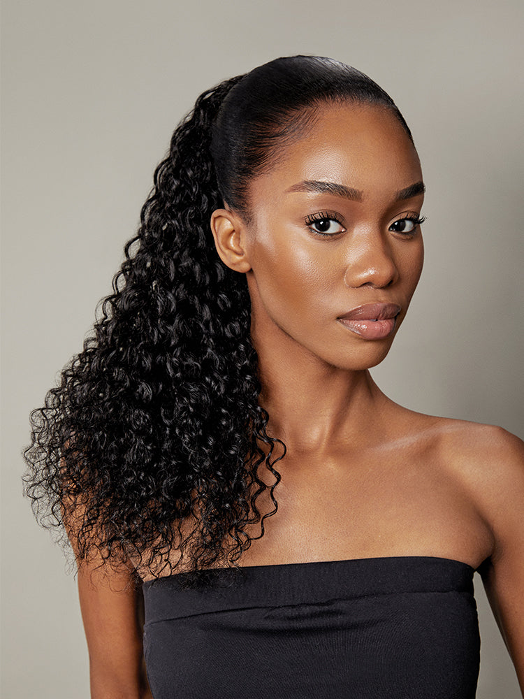 Élorvane Natural Black Full Water Wave Drawstring Ponytail Human Hair - Imani