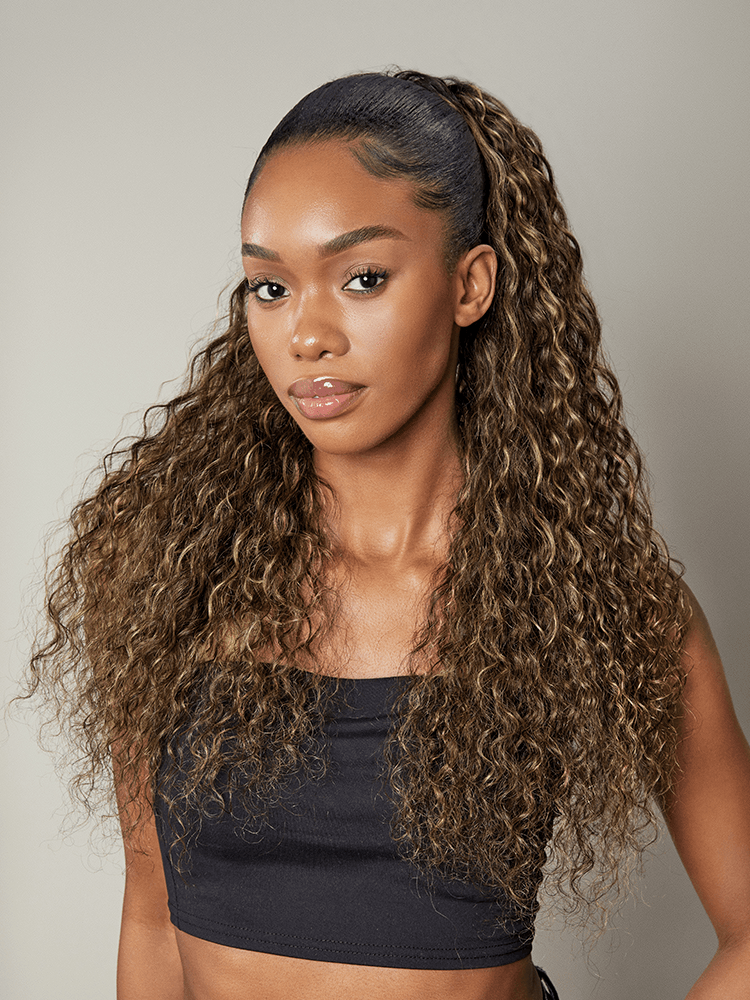 Élorvane Full Natural Water Wave Drawstring Ponytail Human Hair Extensions