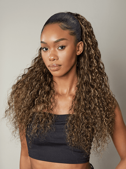 Élorvane Full Natural Water Wave Drawstring Ponytail Human Hair Extensions
