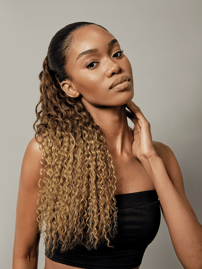 Élorvane Full Natural Water Wave Drawstring Ponytail Human Hair Extensions