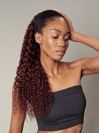 Élorvane Full Natural Water Wave Drawstring Ponytail Human Hair Extensions