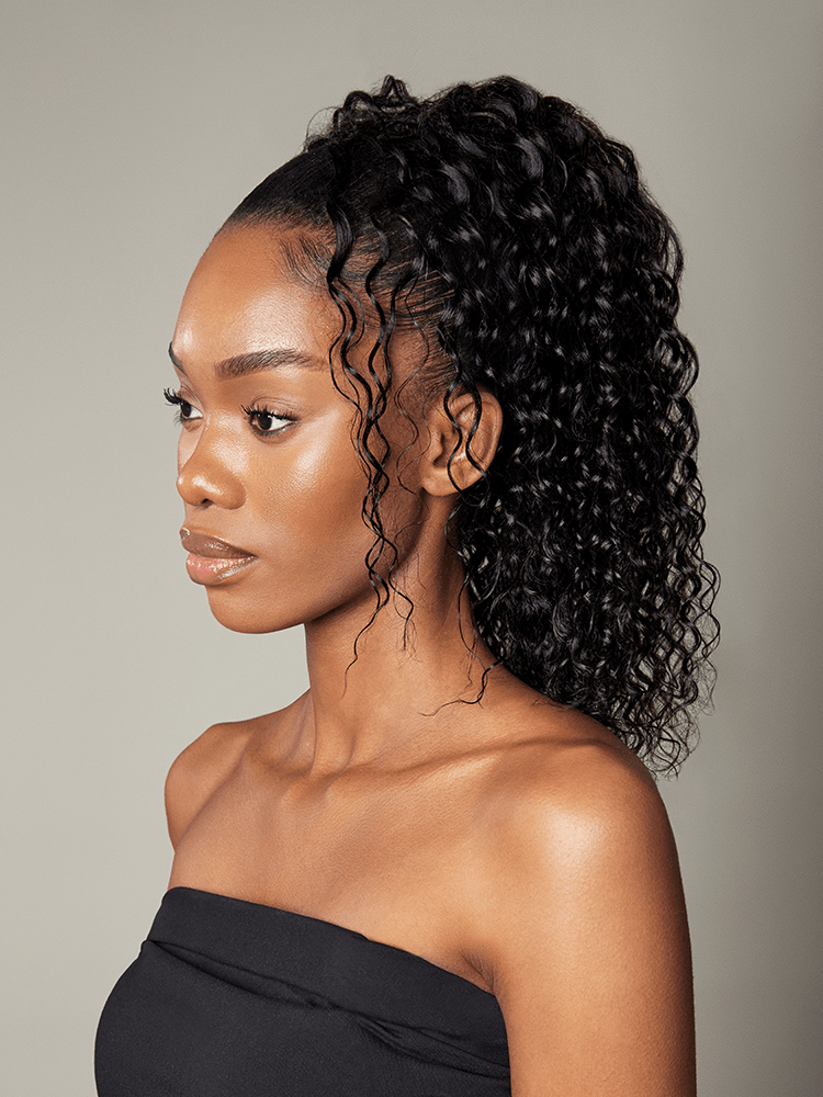 Élorvane Natural Black Full Water Wave Drawstring Ponytail Human Hair - Imani
