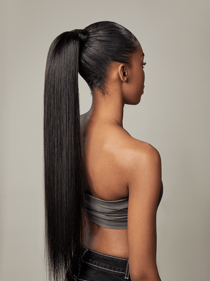 Élorvane Natural Black Seamless Straight Wrap Around Ponytail Human Hair - Destiny