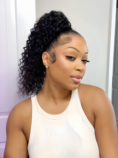 Élorvane Natural Black Full Water Wave Drawstring Ponytail Human Hair - Imani