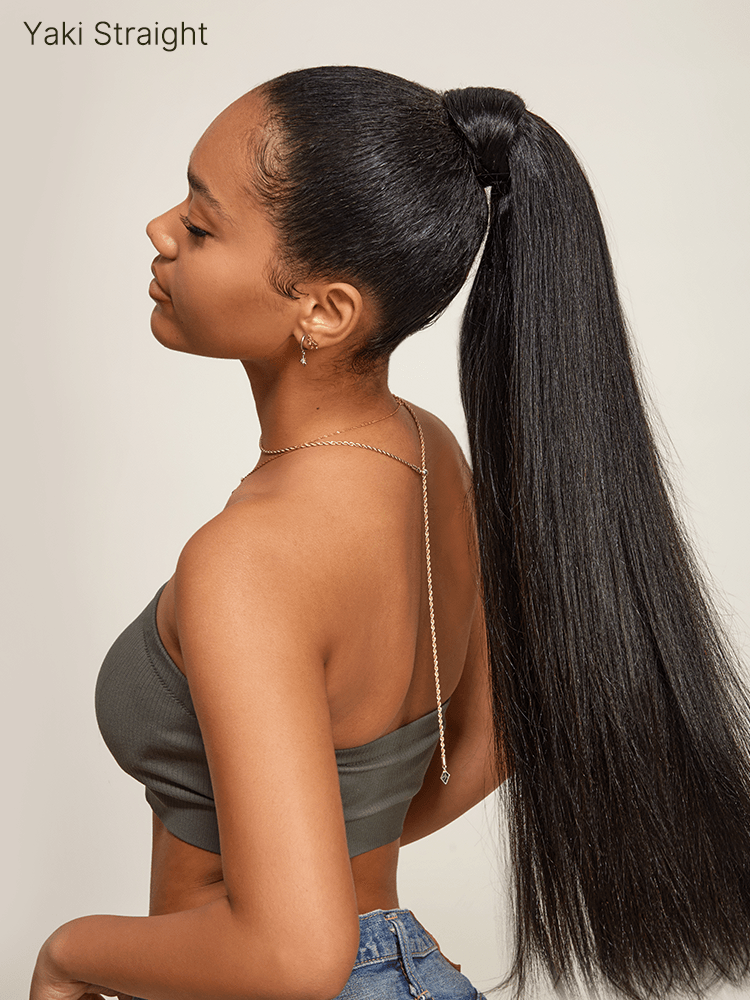 Élorvane Natural Black Yaki Straight Wrap Around Ponytail Human Hair - Nia