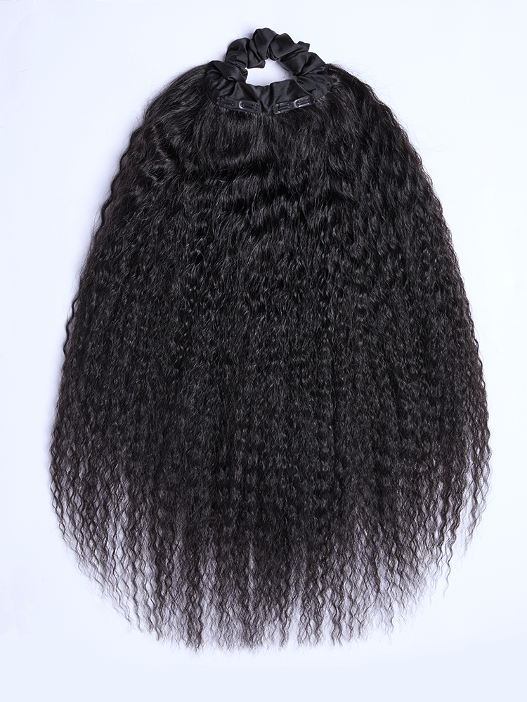Élorvane Natural Black Boho Curl Scrunchie Ponytail Human Hair - Tiana