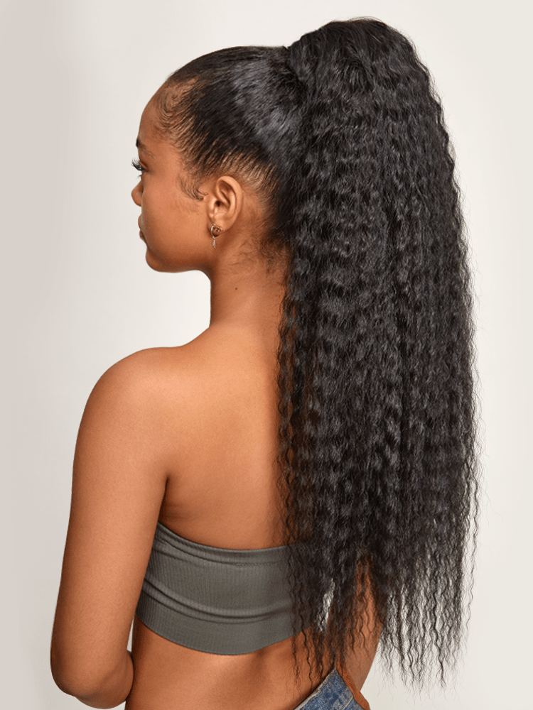 Élorvane Natural Black Boho Curl Scrunchie Ponytail Human Hair - Tiana