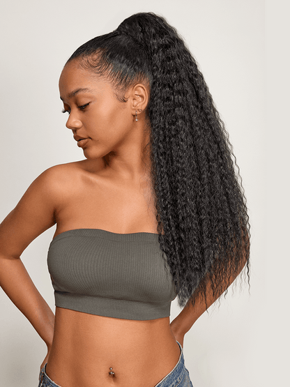 Élorvane Natural Black Boho Curl Scrunchie Ponytail Human Hair - Tiana