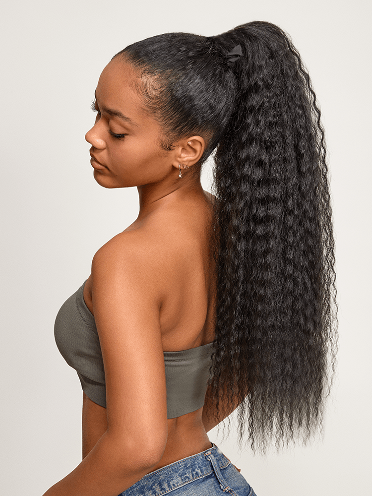 Élorvane Natural Black Boho Curl Scrunchie Ponytail Human Hair - Tiana