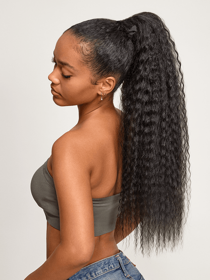 Élorvane Natural Black Boho Curl Scrunchie Ponytail Human Hair - Tiana