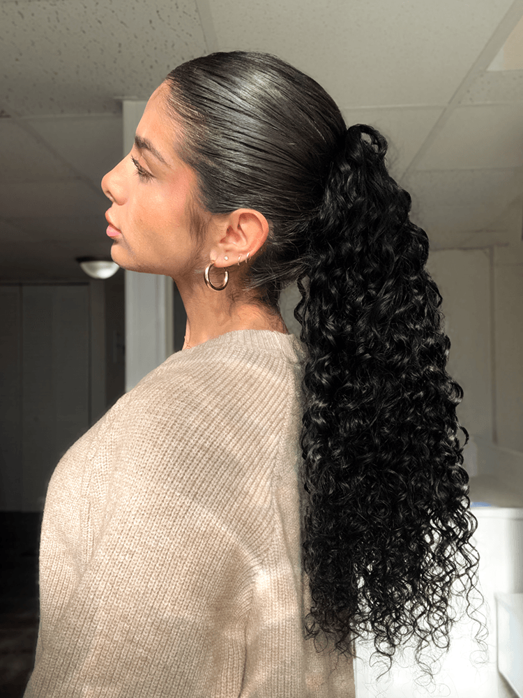 Élorvane Full Natural Water Wave Drawstring Ponytail Human Hair Extensions