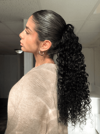 Élorvane Full Natural Water Wave Drawstring Ponytail Human Hair Extensions