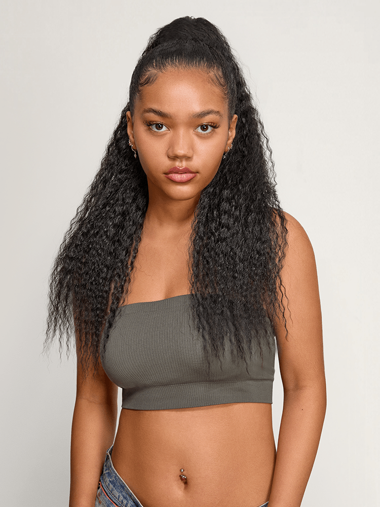 Élorvane Natural Black Boho Curl Scrunchie Ponytail Human Hair - Tiana