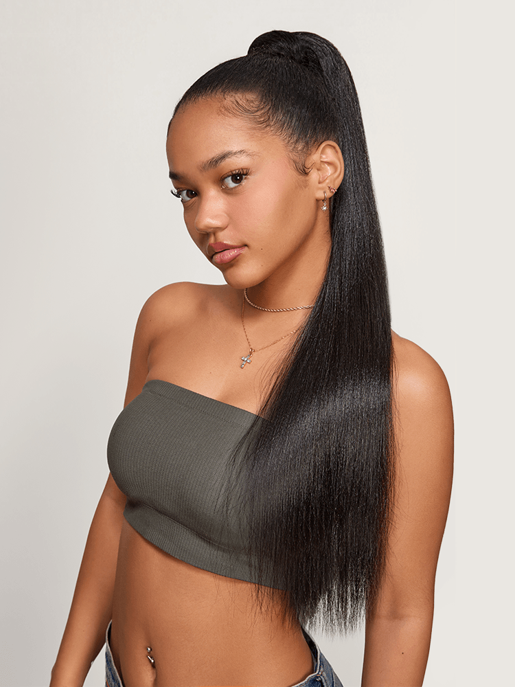 Élorvane Natural Black Yaki Straight Wrap Around Ponytail Human Hair - Nia