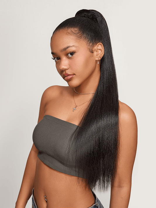 Élorvane Natural Black Yaki Straight Wrap Around Ponytail Human Hair - Nia
