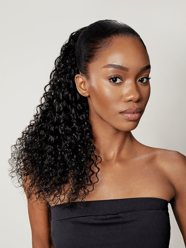Élorvane Full Natural Water Wave Drawstring Ponytail Human Hair Extensions