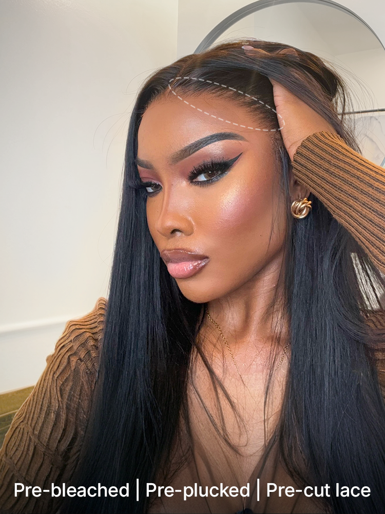 Élorvane 100% Human Hair Silky Straight Drawstring Wig Pre-Cut Lace Glueless FlexFit Fits All Head Sizes
