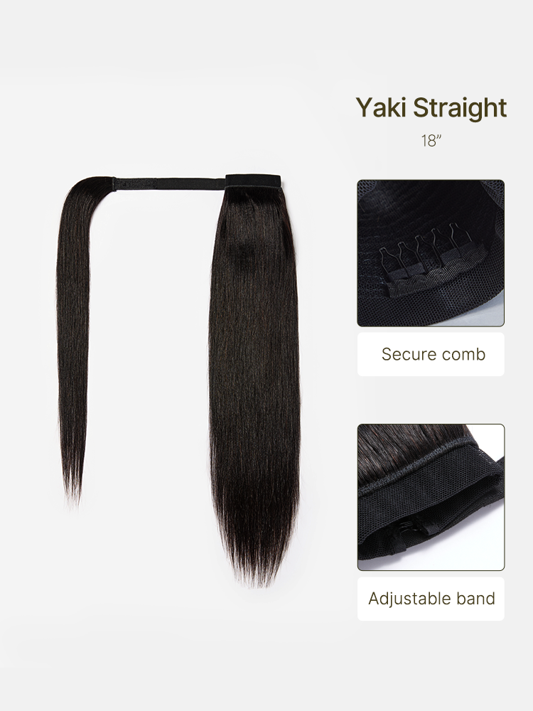 Élorvane Natural Black Yaki Straight Wrap Around Ponytail Human Hair - Nia