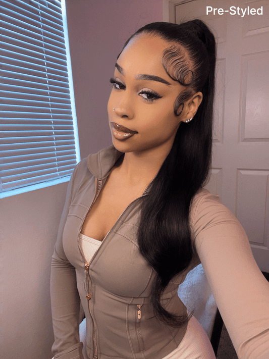 Élorvane Natural Black Seamless Straight Wrap Around Ponytail Human Hair - Destiny