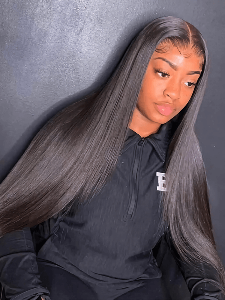 Élorvane 100% Human Hair Silky Straight Drawstring Wig Pre-Cut Lace Glueless FlexFit Fits All Head Sizes