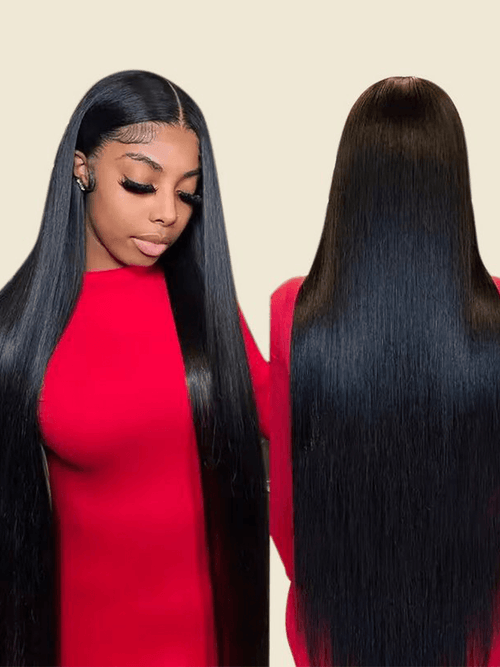 Élorvane 100% Human Hair Silky Straight Drawstring Wig Pre-Cut Lace Glueless FlexFit Fits All Head Sizes
