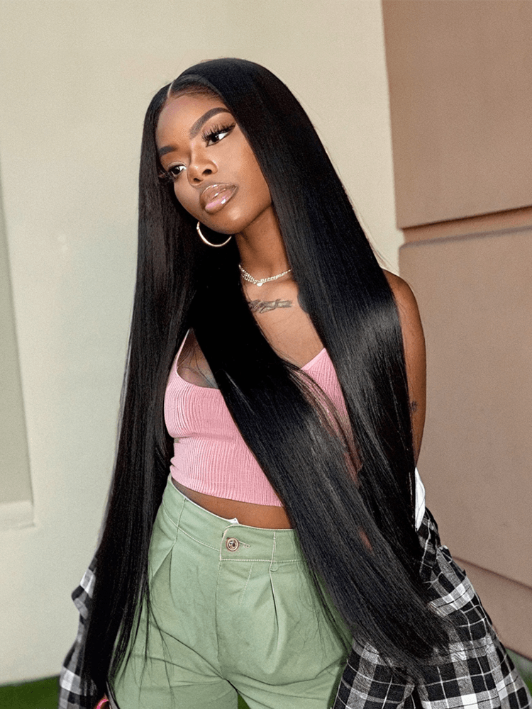 Élorvane 100% Human Hair Silky Straight Drawstring Wig Pre-Cut Lace Glueless FlexFit Fits All Head Sizes