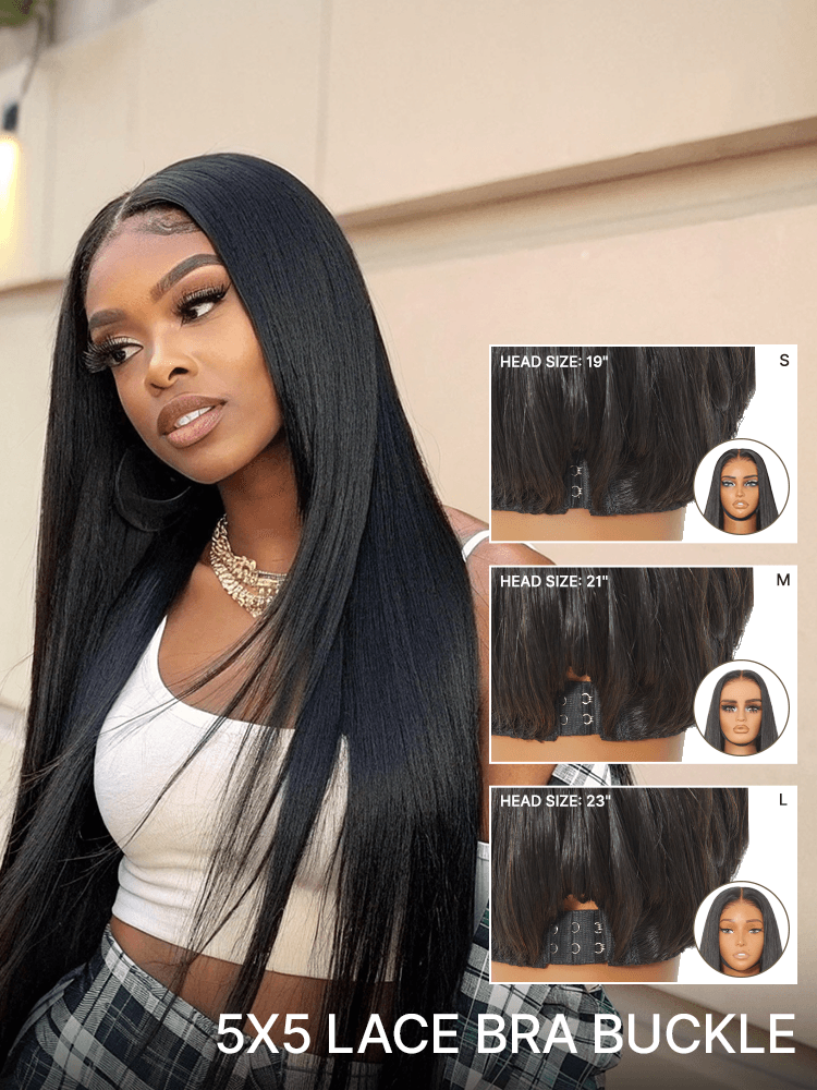 Élorvane 100% Human Hair Silky Straight Drawstring Wig Pre-Cut Lace Glueless FlexFit Fits All Head Sizes