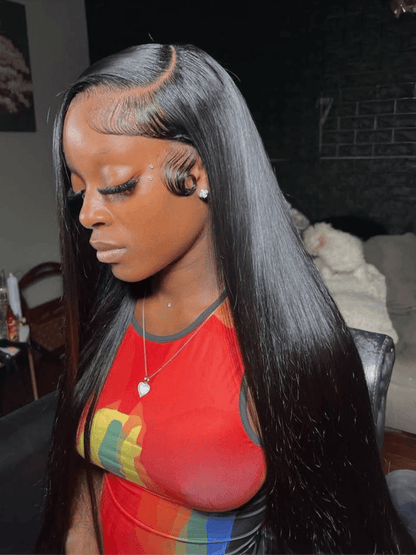 Élorvane 100% Human Hair Silky Straight Drawstring Wig Pre-Cut Lace Glueless FlexFit Fits All Head Sizes