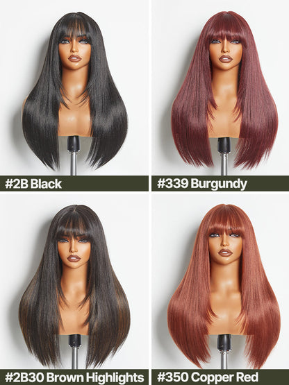 Élorvane Synthetic Fiber + Human Hair Layered Wavy Wig with Curtain Bangs Pre-Cut Lace Glueless