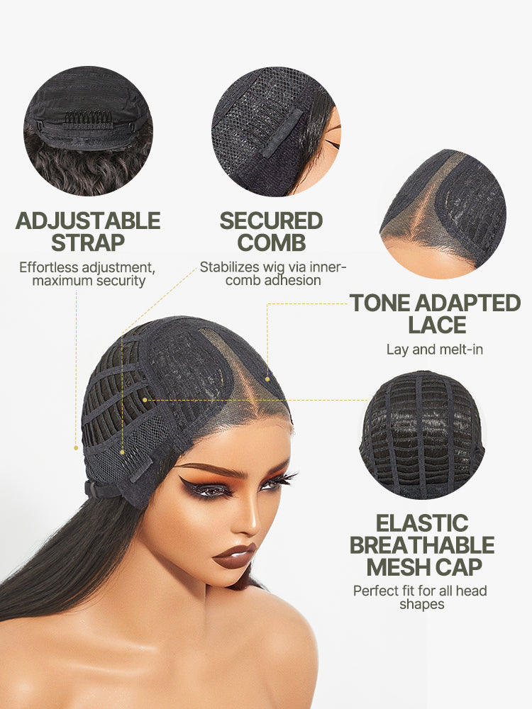 Élorvane Synthetic Fiber + Human Hair Layered Wavy Wig with Curtain Bangs Pre-Cut Lace Glueless