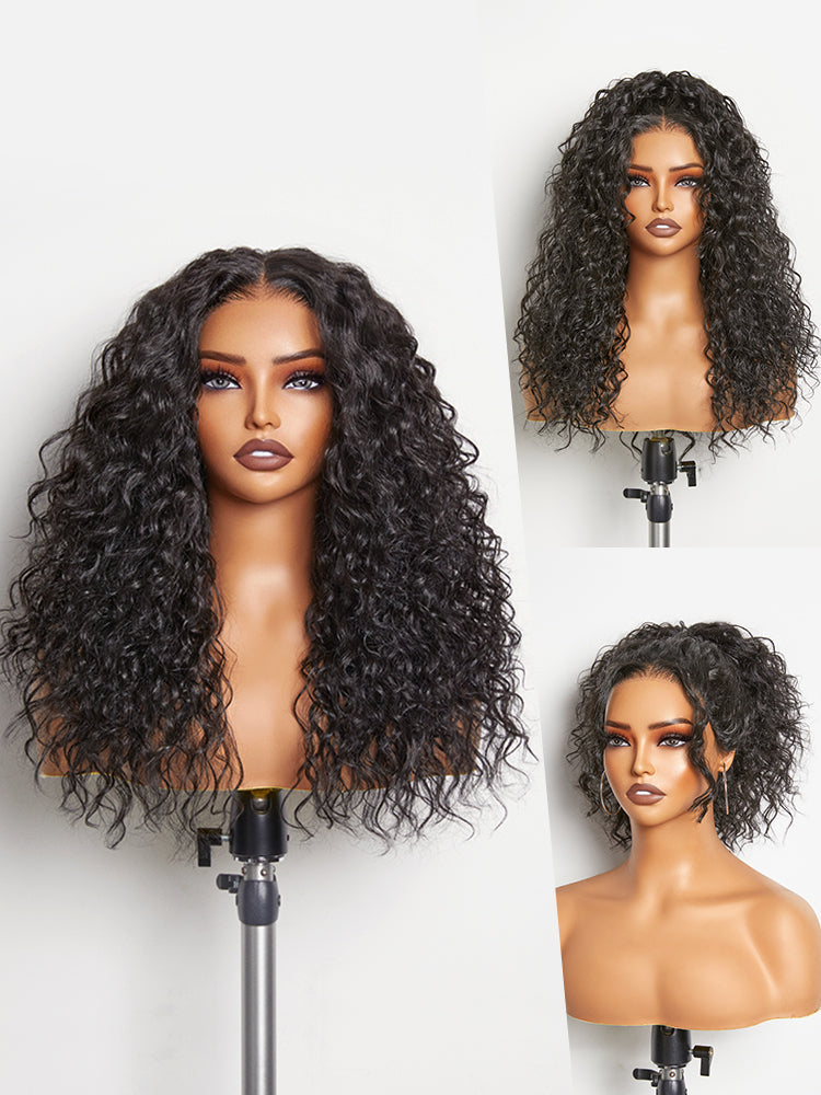 Élorvane Synthetic Fiber + Human Hair Curly Wig Middle Part Pre-Cut Lace Ready to Wear