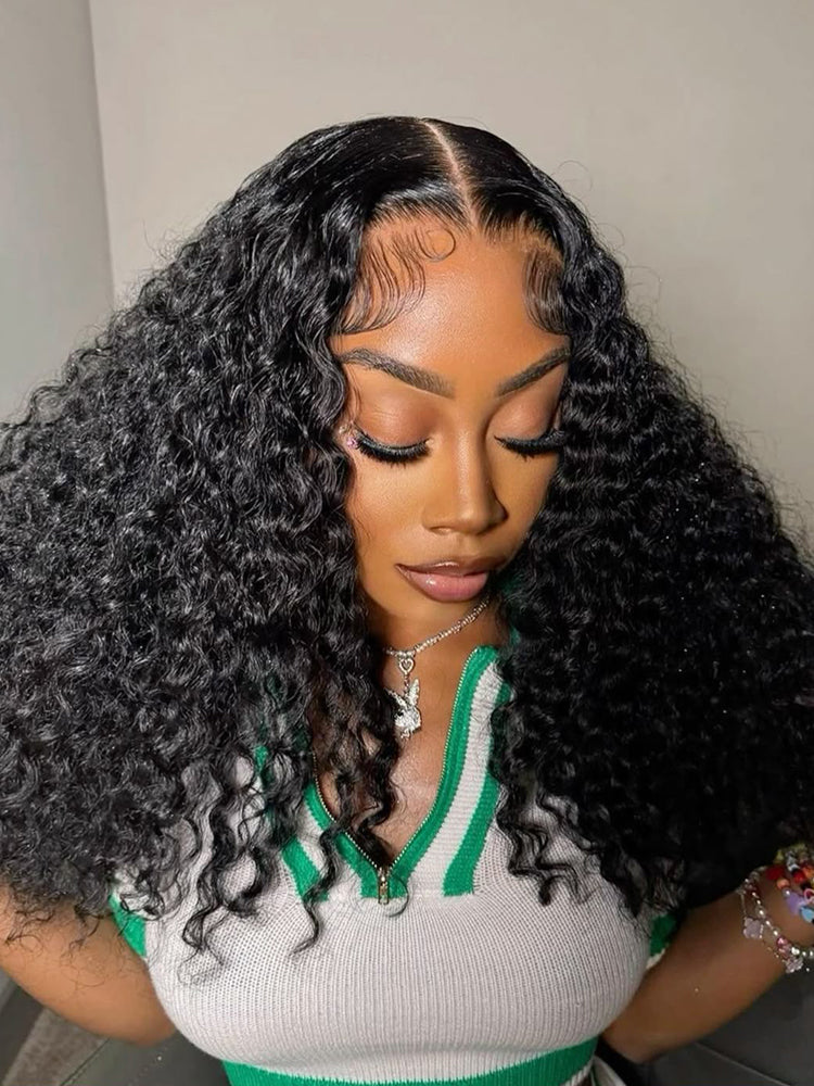 Élorvane Synthetic Fiber + Human Hair Curly Wig Middle Part Pre-Cut Lace Ready to Wear