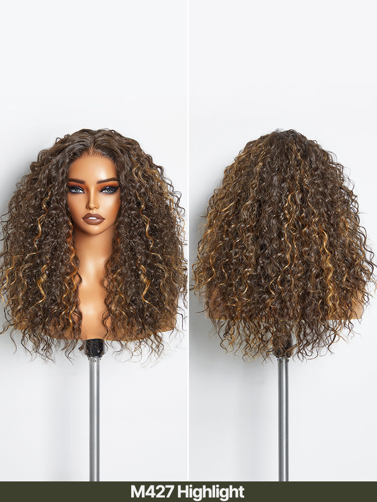 Élorvane Synthetic Fiber + Human Hair Curly Wig Middle Part Pre-Cut Lace Ready to Wear