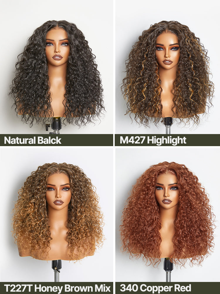 Élorvane Synthetic Fiber + Human Hair Curly Wig Middle Part Pre-Cut Lace Ready to Wear