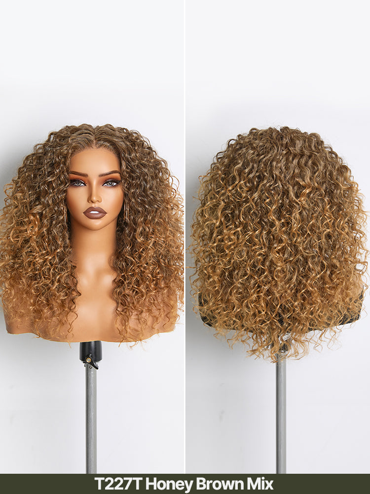 Élorvane Synthetic Fiber + Human Hair Curly Wig Middle Part Pre-Cut Lace Ready to Wear