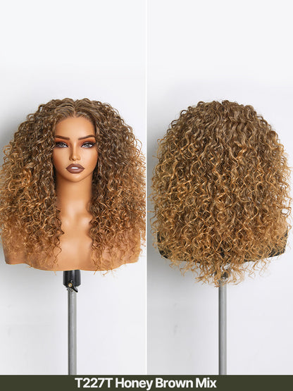 Élorvane Synthetic Fiber + Human Hair Curly Wig Middle Part Pre-Cut Lace Ready to Wear