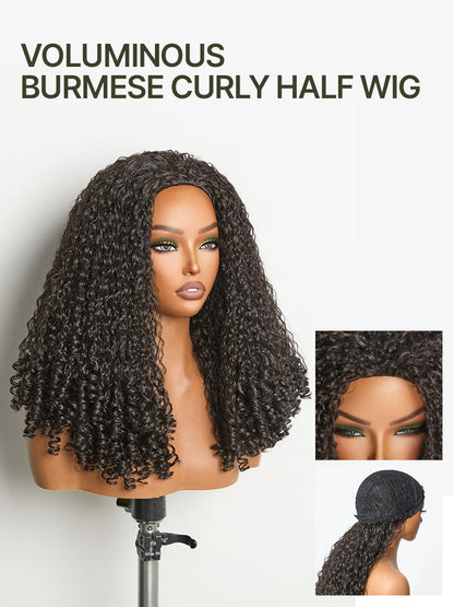 Élorvane Synthetic Fiber + Human Hair Burmese Curly 3-in-1 Half Wig Spiral Ends