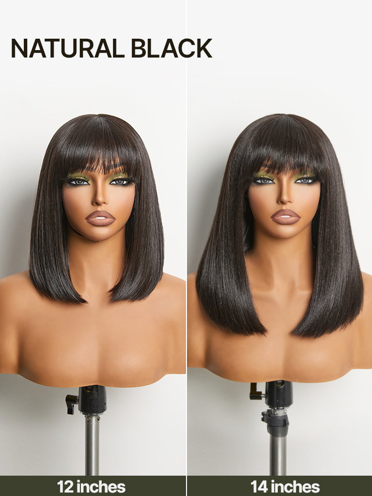 Élorvane Synthetic Fiber + Human Hair Silky Straight Bob Wig with Bangs Ready to Wear