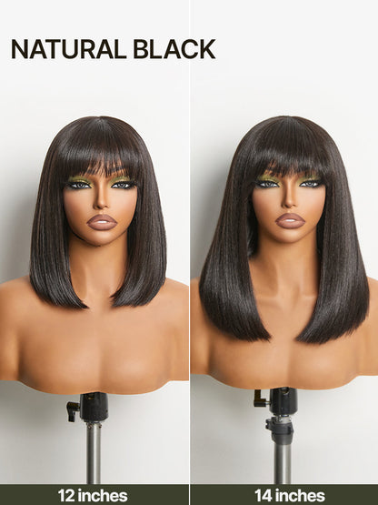 Élorvane Synthetic Fiber + Human Hair Silky Straight Bob Wig with Bangs Ready to Wear